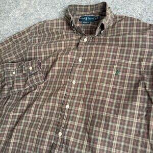 Ralph Lauren Mens LT Tall Classic Fit Brown Plaid Button Down Shirt Long Sleeve